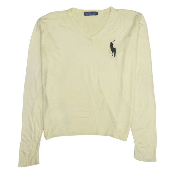 Polo Ralph Lauren Pale Yellow Jumper Men’s Large V Neck Big Pony Logo Knit Sweater