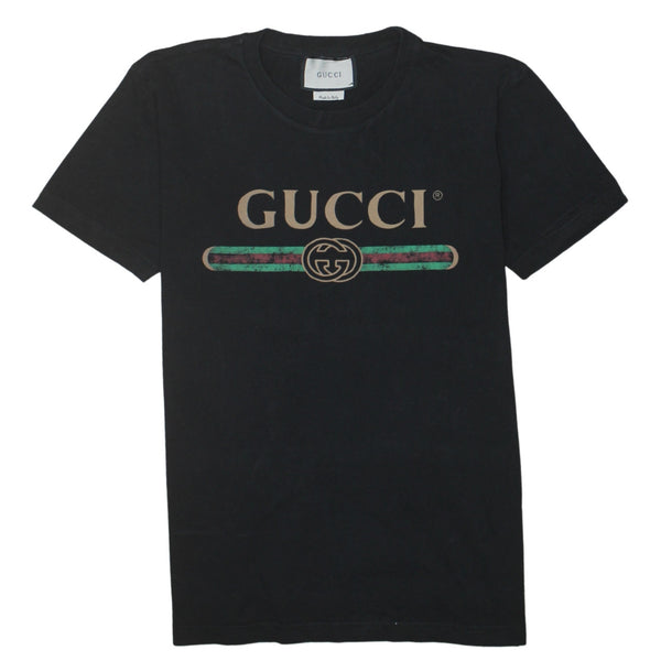 Gucci Black Logo T Shirt Men's Large Printed Front Graphic Short Sleeve Tee Top