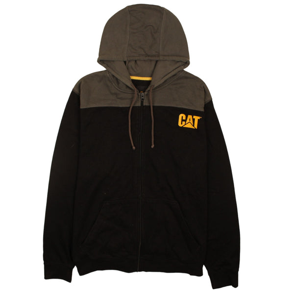 Cat 90's Drawstring Pockets Full Zip Up Hoodie XXLarge (2XL) Black