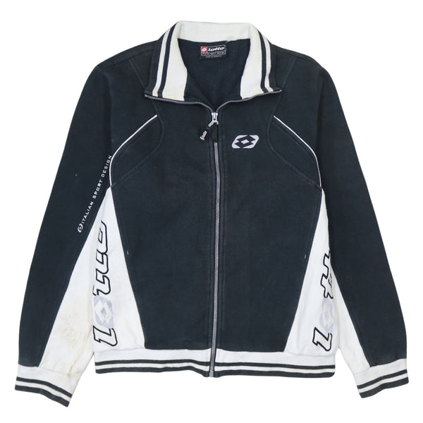 Lotto Black White Jacket Men's Small Full Zip Logo Sleeve Stripe Trim Sweatshirt Top