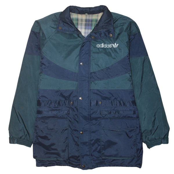 Adidas Green Navy Windbreaker Jacket Men's XLarge Embroidered Logos Pockets Nylon Outerwear