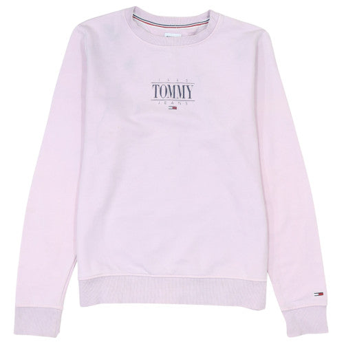 Tommy Jeans Light Pink Sweatshirt Women's Medium Embroidered Logo Crewneck Pullover Top