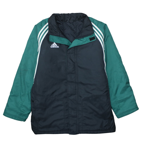 Adidas Black Green Jacket Men's XXLarge Three Stripe Sleeves Embroidered Logo Windbreaker Outerwear