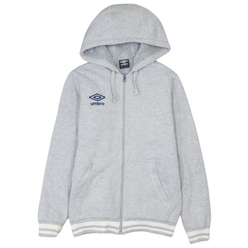 Umbro 90's Grey Full Zip Up Hoodie Small with Drawstring & Pockets