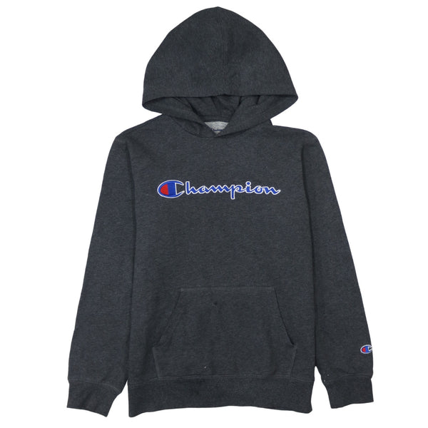 Champion 90's Spellout Pullover Hoodie Large Grey