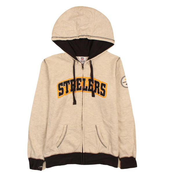 NFL 90's Steelers Full Zip Up Hoodie Medium (missing sizing label) Beige Cream