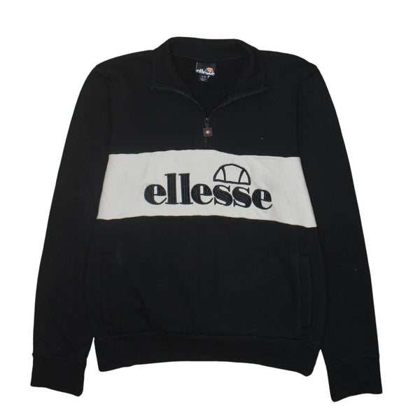 Ellesse 90's Spellout Quarter Zip Sweatshirt Medium  Black