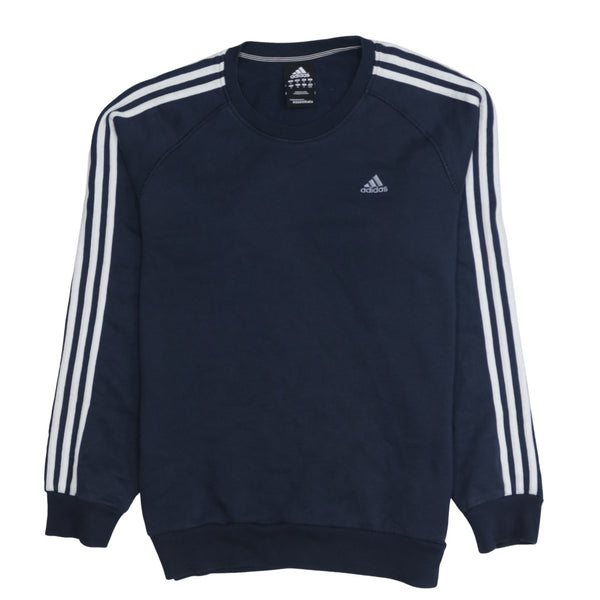Adidas Navy Blue Sweatshirt Men's Medium Three Stripe Sleeves Embroidered Logo Pullover
