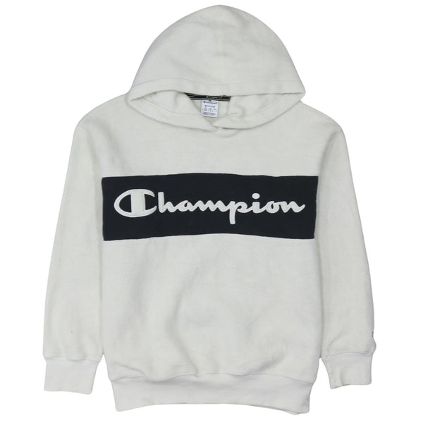 Champion Off White Hoodie Women’s Medium Fleece Pullover Large Script Logo Sweatshirt