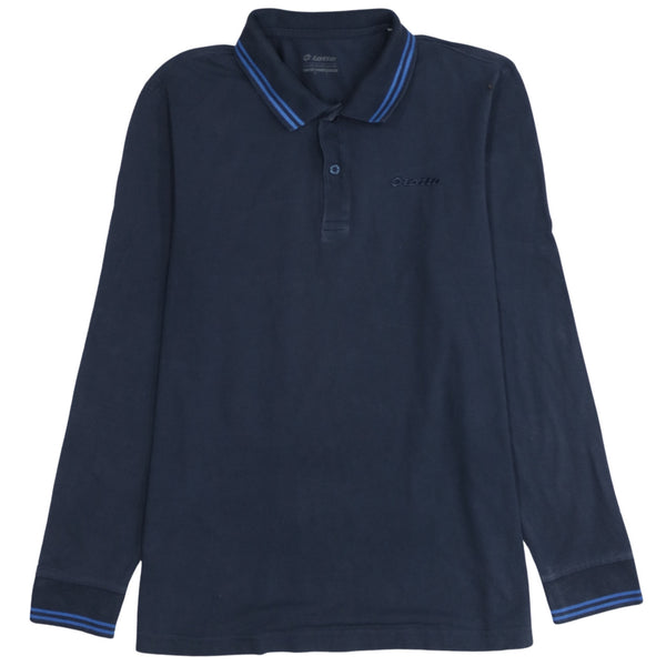 LOTTO 90's Long Sleeve Quarter Button Polo Shirt Large Navy Blue