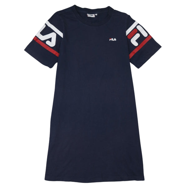 Fila Navy Blue T-Shirt Dress Women’s Small Printed Logo Sleeve Stripes Casual Top