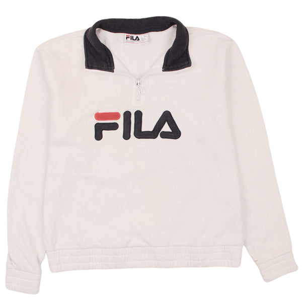 Fila 90's Spellout Quater Zip Heavyweight Sweatshirt Large White