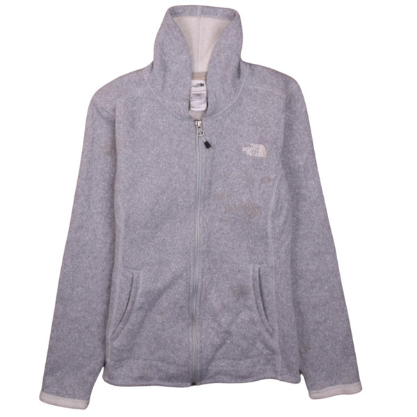 The North Face Light Grey Fleece Jacket Women's Small Full Zip Embroidered Logo Pockets Outerwear