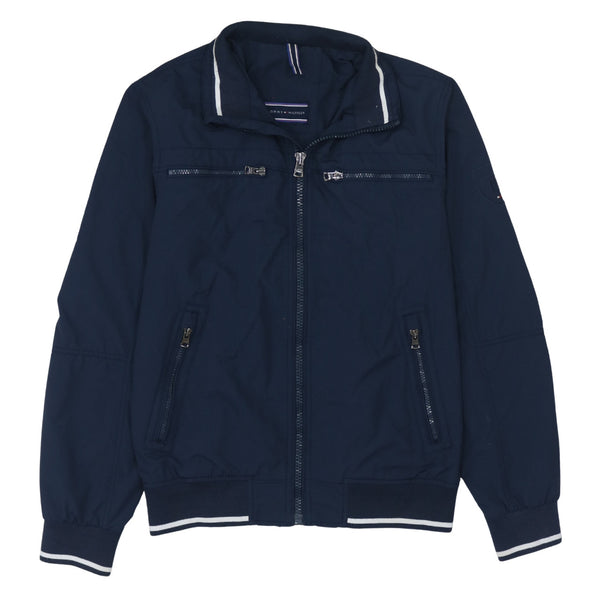 Tommy Hilfiger Navy Blue Windbreaker Jacket Men's Small Zip Pockets Ribbed Trim Outerwear