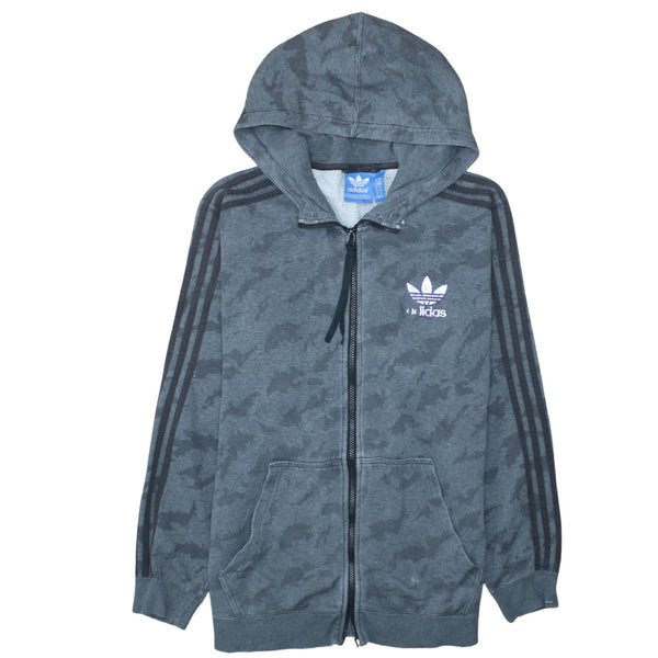 Adidas 90's Striped Sleeve Full Zip Up Hoodie Medium Grey