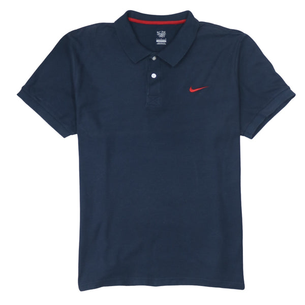 Nike 90's Swoosh Quarter Button Polo Shirt Large Navy Blue