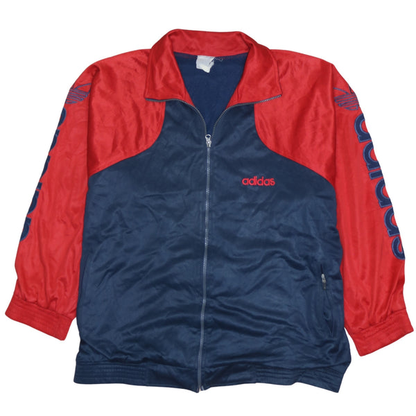 Adidas Navy Red Jacket Men's XXLarge Printed Logo Zip Pockets Track Top Outerwear