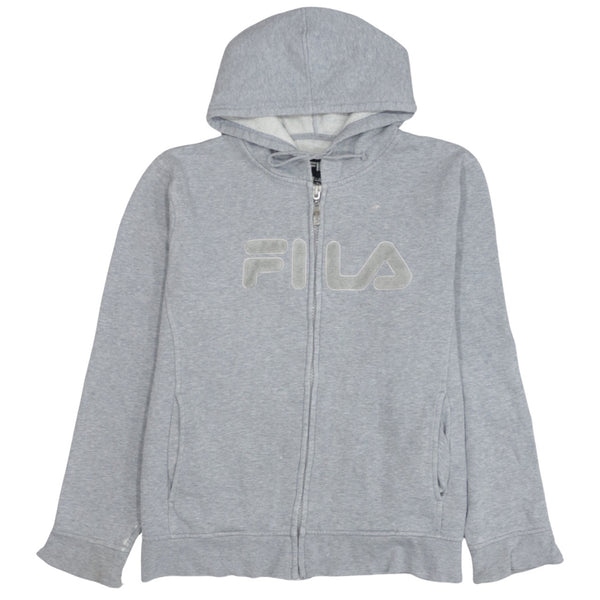 Fila 90's Spellout Full Zip Up Hoodie Large Grey
