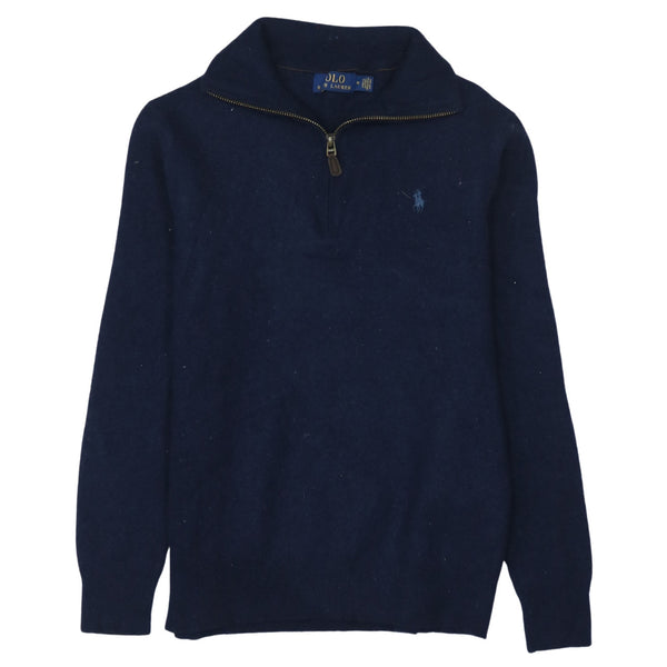 Polo Ralph Lauren Navy Blue Half Zip Jumper Women's Medium Embroidered Pony Wool Knit Sweater