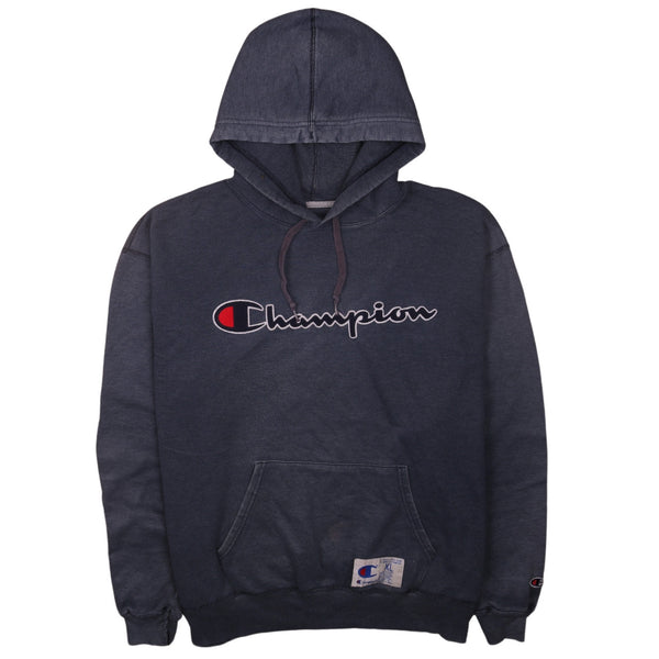 Champion 90's Spellout Pullover Hoodie XLarge Navy Blue