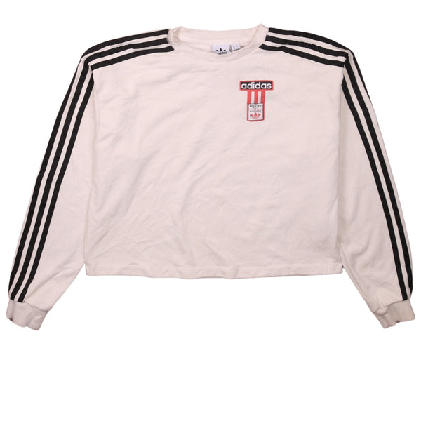 Adidas 90's Striped Sleeves Crew Neck Sweatshirt Small Beige Cream