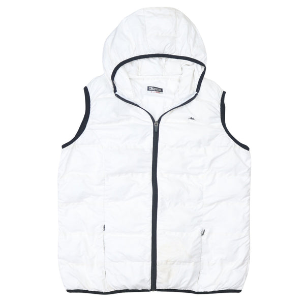 Kappa White Hooded Gilet Women’s XLarge Zip Pockets Black Trim Small Logo Bodywarmer