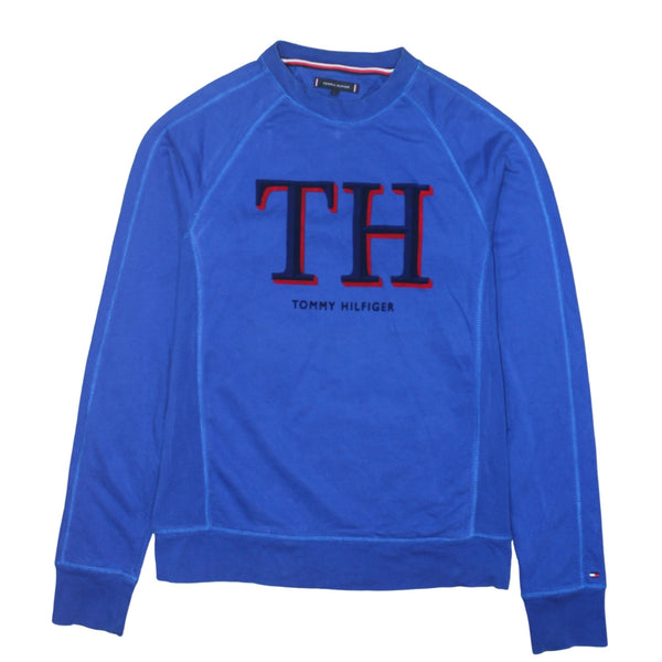 Tommy Hilfiger Royal Blue Sweatshirt Women's Large Embroidered TH Logo Crewneck Pullover Top