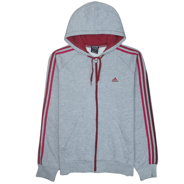 Adidas Grey Full Zip Hoodie Men’s Large Embroidered Logo Three Stripe Sleeves Casual Top