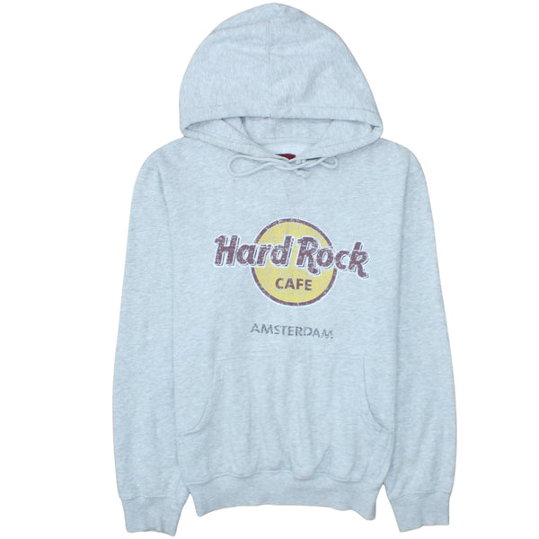 Hard Rock Cafe Light Grey Hoodie Women’s Medium Printed Amsterdam Logo Pullover Sweatshirt
