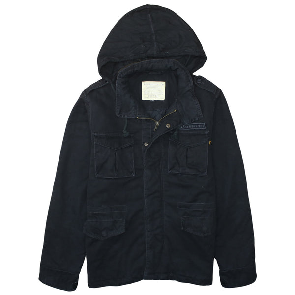 Retro 90's Hooded Full Zip Up Windbreaker Medium  Black