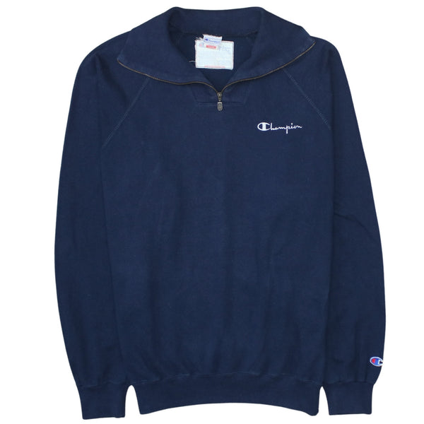 Champion 90's Lightweight Quarter Zip Sweatshirt Large Navy Blue