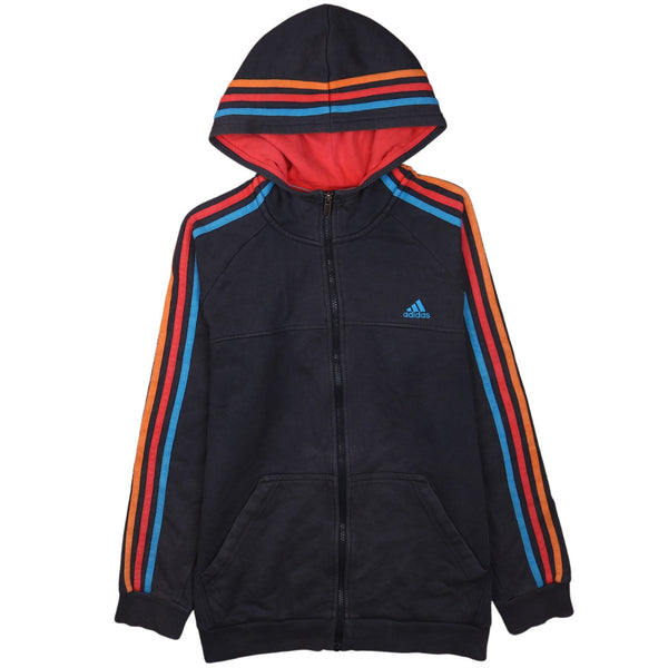 Adidas 90's Striped Sleeves Full Zip Up Hoodie XLarge Black