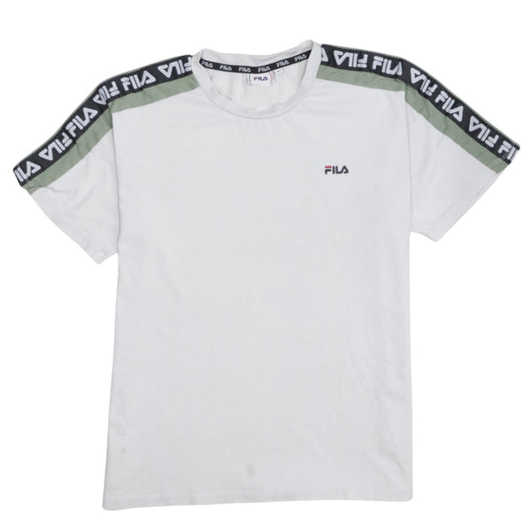 Fila White T Shirt Men’s Large Printed Logo Tapeband Sleeves Casual Tee Top