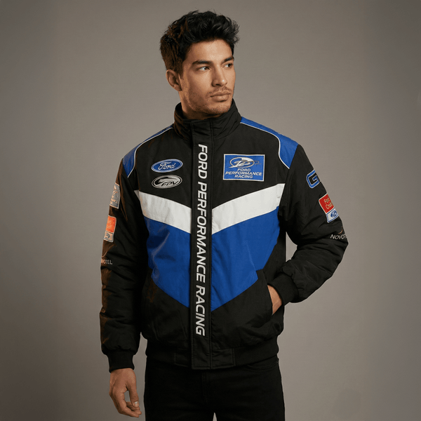 Ford Performance Racing Jacket – Blue & Black Motorsport Team Zip-Up Coat