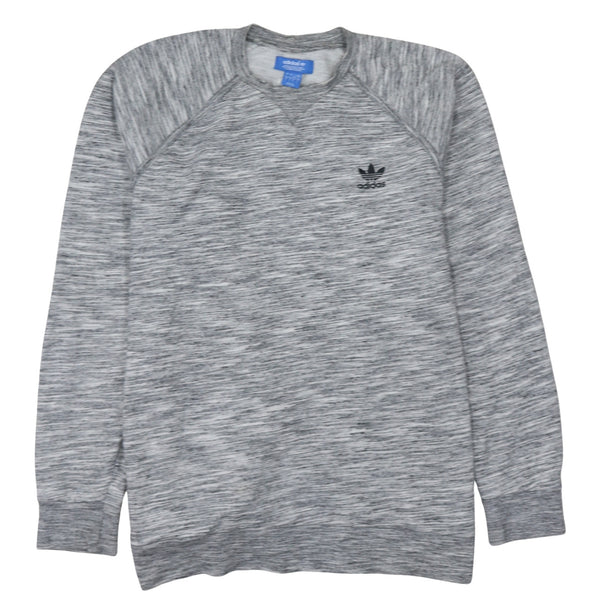 Adidas Grey Marl Sweatshirt Men's Large Trefoil Embroidered Logo Raglan Crewneck Pullover
