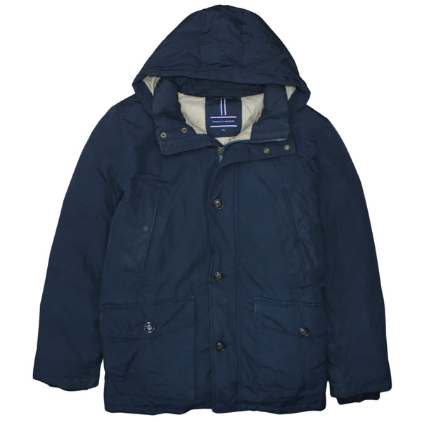 Tommy Hilfiger Navy Blue Hooded Jacket Women’s XXLarge Zip Button Pockets Parka Coat