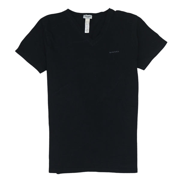 Diesel Black V Neck T Shirt Women’s Medium Small Logo Minimalist Short Sleeve Tee
