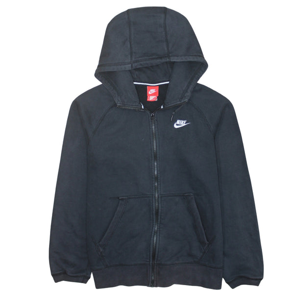 Nike Black Full Zip Hoodie Men's Medium Embroidered Swoosh Split Pocket Sweatshirt