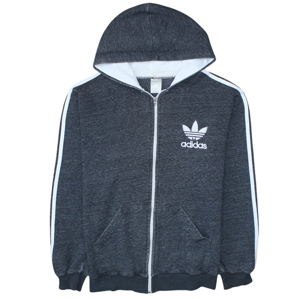 Adidas 90's Striped Sleeve Full Zip Up Hoodie Medium  Grey