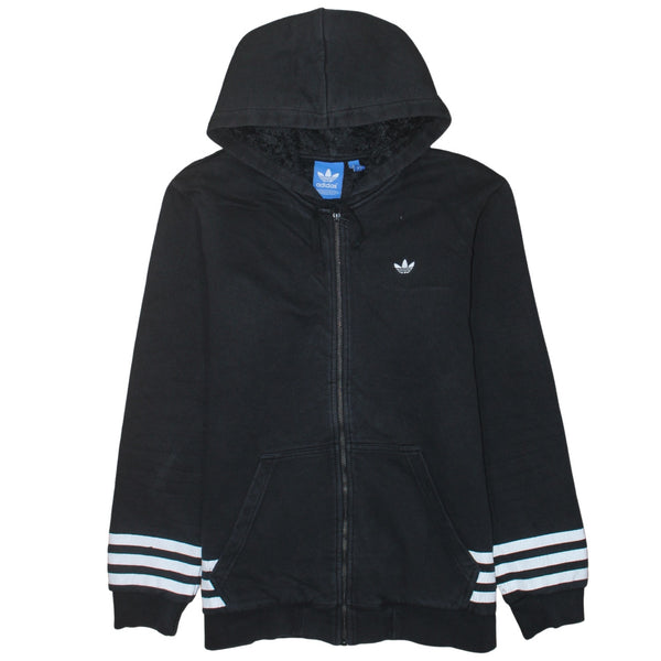 Adidas Black Full Zip Hoodie Women’s Medium Trefoil Logo Stripe Cuff Adidas Originals