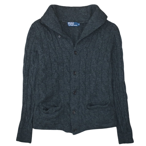 Polo Ralph Lauren 90's Button Up Turtle Neck Jumper / Sweater Medium Grey