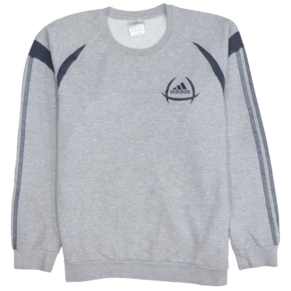 Adidas 90's Striped Sleeve Crew Neck Hoodie Large Grey