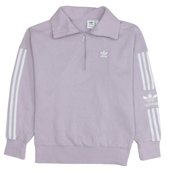 Adidas 90's Striped Sleeve Quarter Zip Sweatshirt Medium  Pink