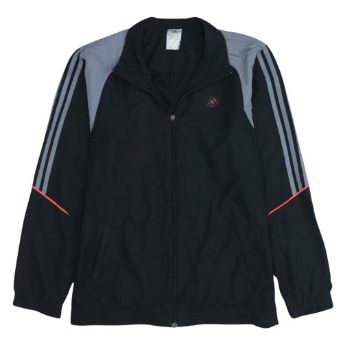 Adidas Black Grey Windbreaker Jacket Men's Small Three Stripe Sleeves Zip Pockets Track Top