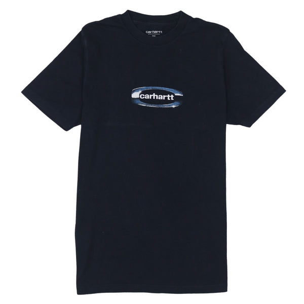 Carhartt Navy Blue T Shirt Men's XSmall Printed Chrome Logo Short Sleeve Tee Top