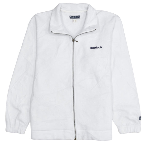 Reebok White Fleece Jacket Women’s Medium Embroidered Logo Full Zip Track Top