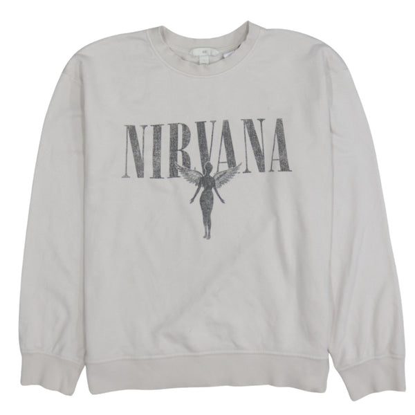 H&M Beige Cream Sweatshirt Men's XSmall Nirvana Angel Printed Logo Crewneck Pullover
