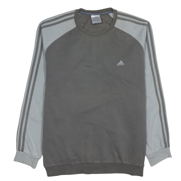 Adidas 90's Striped Sleeve Crew Neck Sweatshirt Large Grey