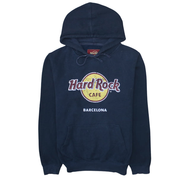 Hard Rock Cafe Navy Blue Hoodie Men's Medium Printed Barcelona Logo Pullover Sweatshirt