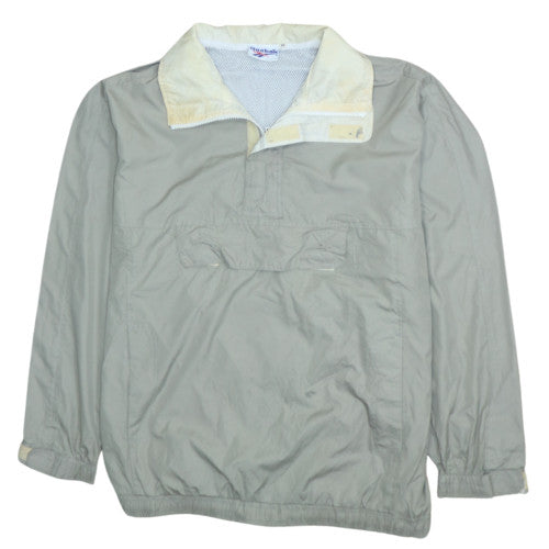 Reebok Khaki Green Windbreaker Jacket Men's XLarge Half Zip Front Pocket Mesh Lining Pullover